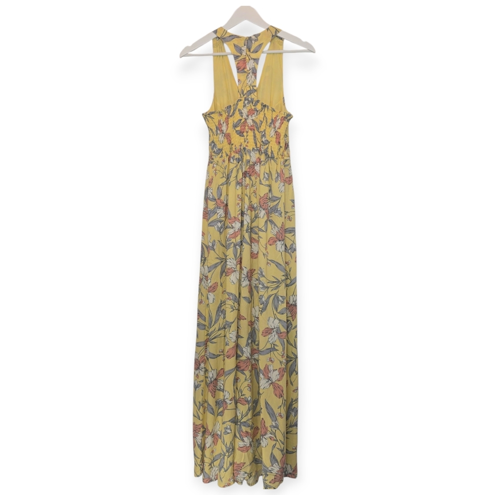 JAPNA Yellow Floral Maxi Dress Women's Sz Medium Smocked Cottagecore Boho Resort - Picture 7 of 11